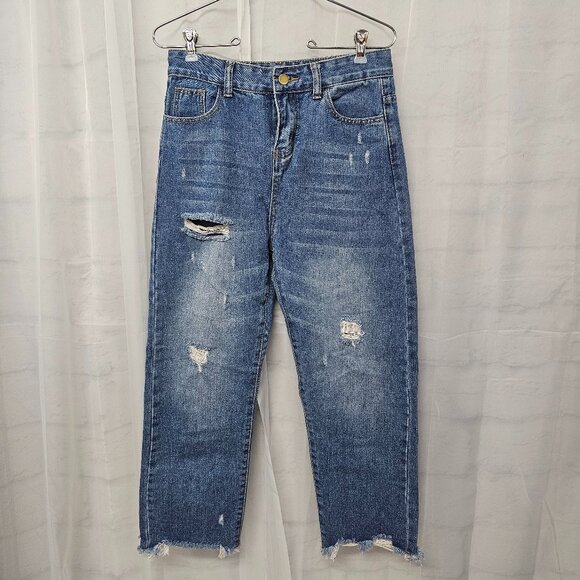 Blue Barrel Distressed Cropped Jeans Rustic Boho 28 - Picture 1 of 15
